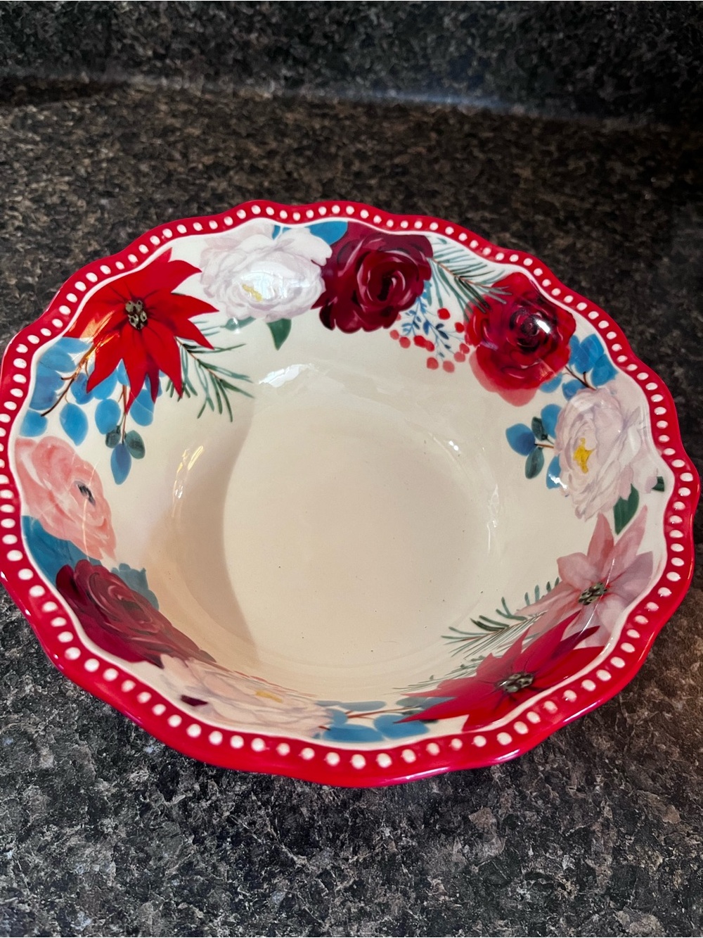 The Pioneer Woman Red Floral Scalloped Ceramic Serving Bowl